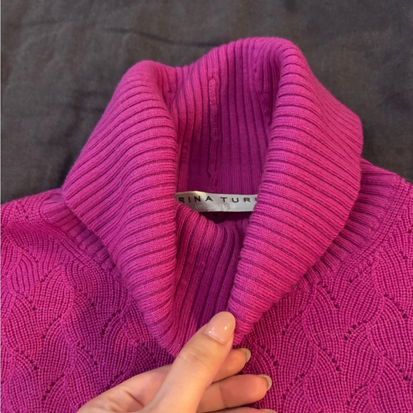 Trina Turk Vibrant Pink Turtleneck Sweater 100% Merino Wool - Picture 4 of 8